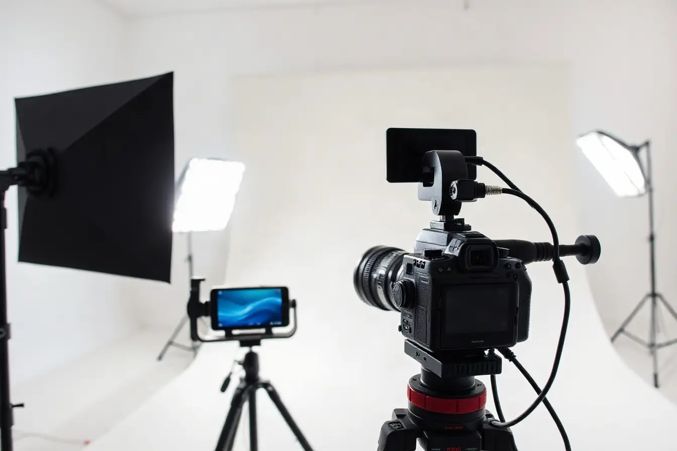 Lighting setup for a product video in a bright studio